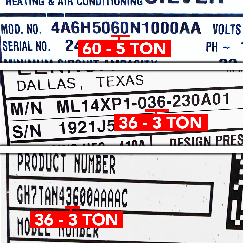 Example showing how to estimate HVAC tonnage from condenser model number